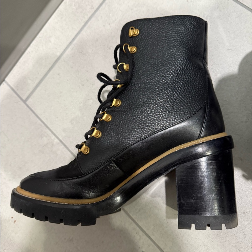 Tory Burch Lug Sole Leather Ankle Boots